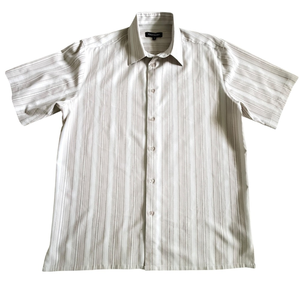 Bassiri Uomo‎ Mens M Tan Striped Microfiber Short Sleeve Button Up Casual Shirt - Picture 3 of 9
